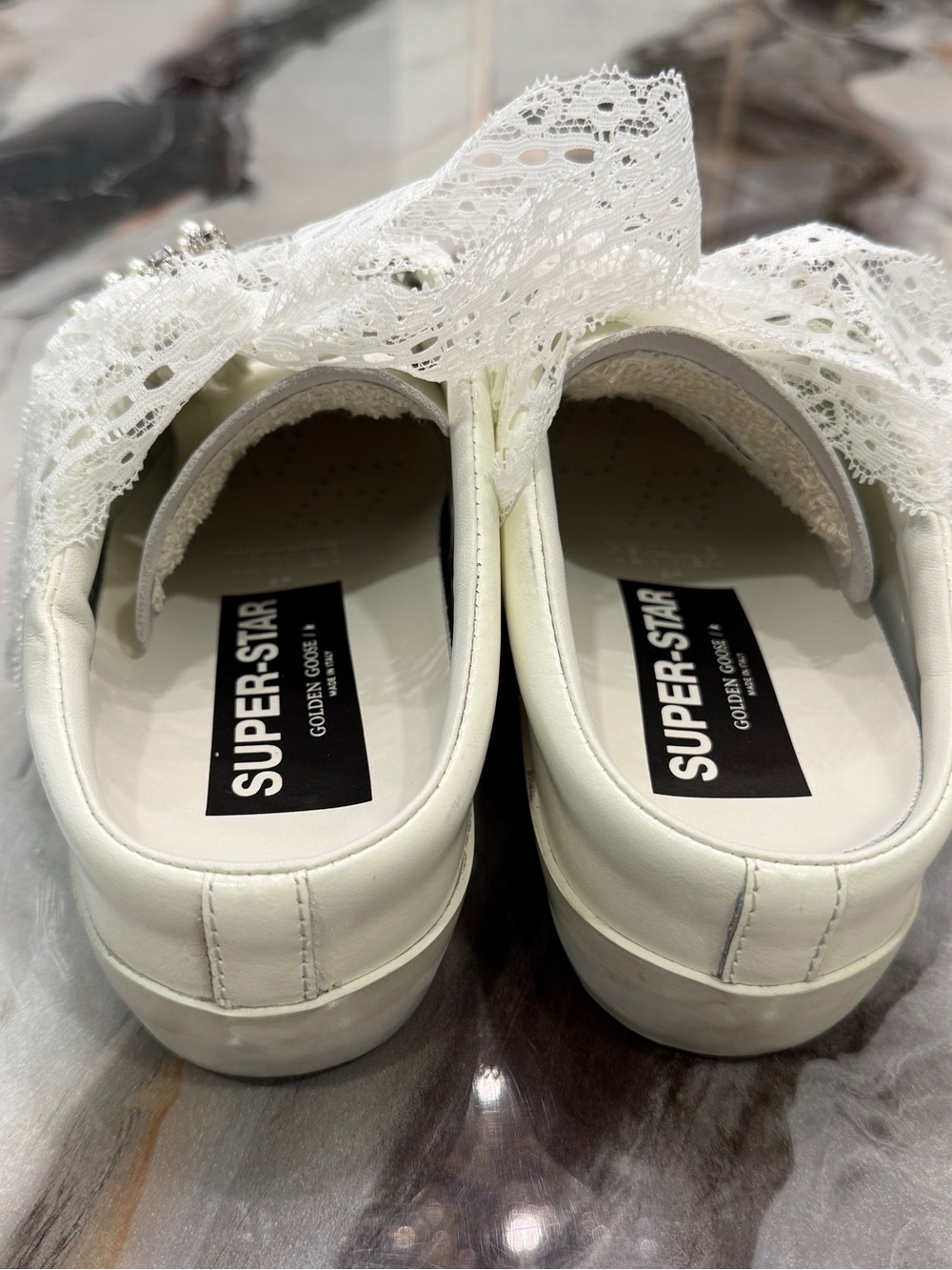 GOLDEN GOOSE Old School Sabot PEARL EMBELLISHED BUCKLE Sneakers 37/7 - Picture 10 of 16